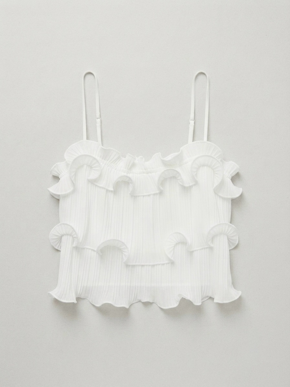Altar'd State White Ruffle-Trim Pleated Cami